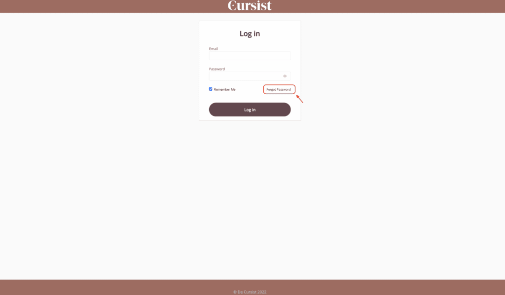 Cursist inloggen screenshot log in pagina