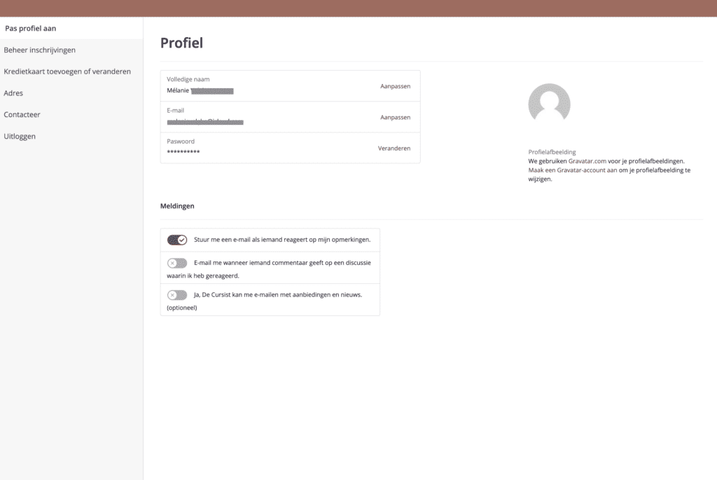 cursist paswoord instellingen