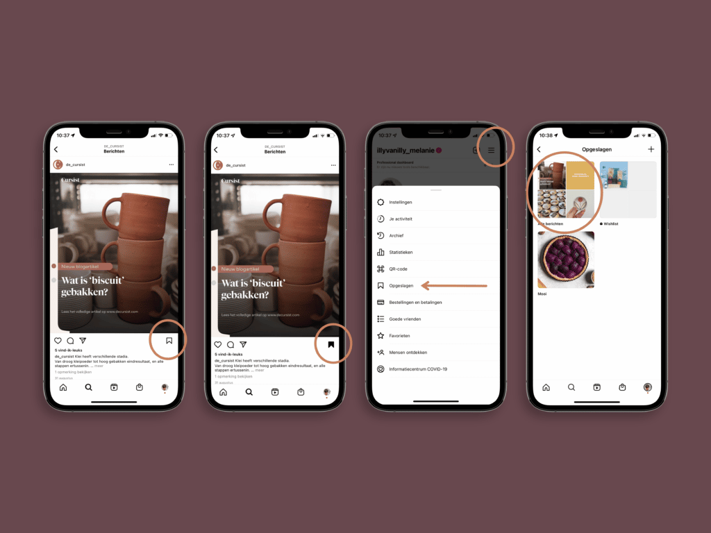 Cursist updates instagram screenshot bericht opslaan
