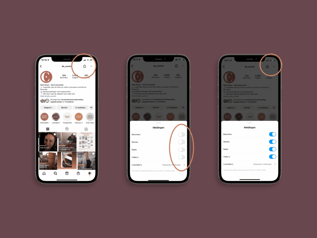 Cursist updates instagram instellingen meldingen
